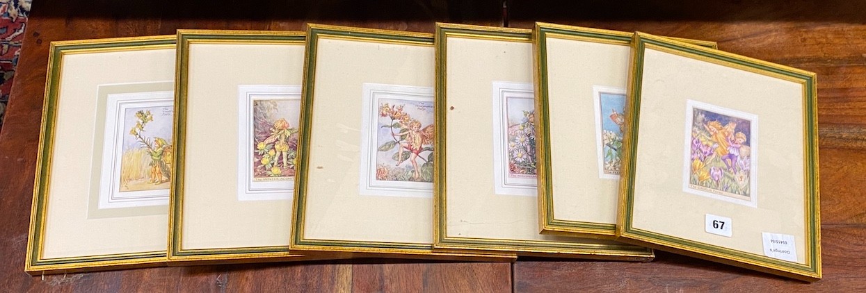 After Cicely Mary Barker - a set of six coloured prints of fairies, each 24 x 27cm including frames